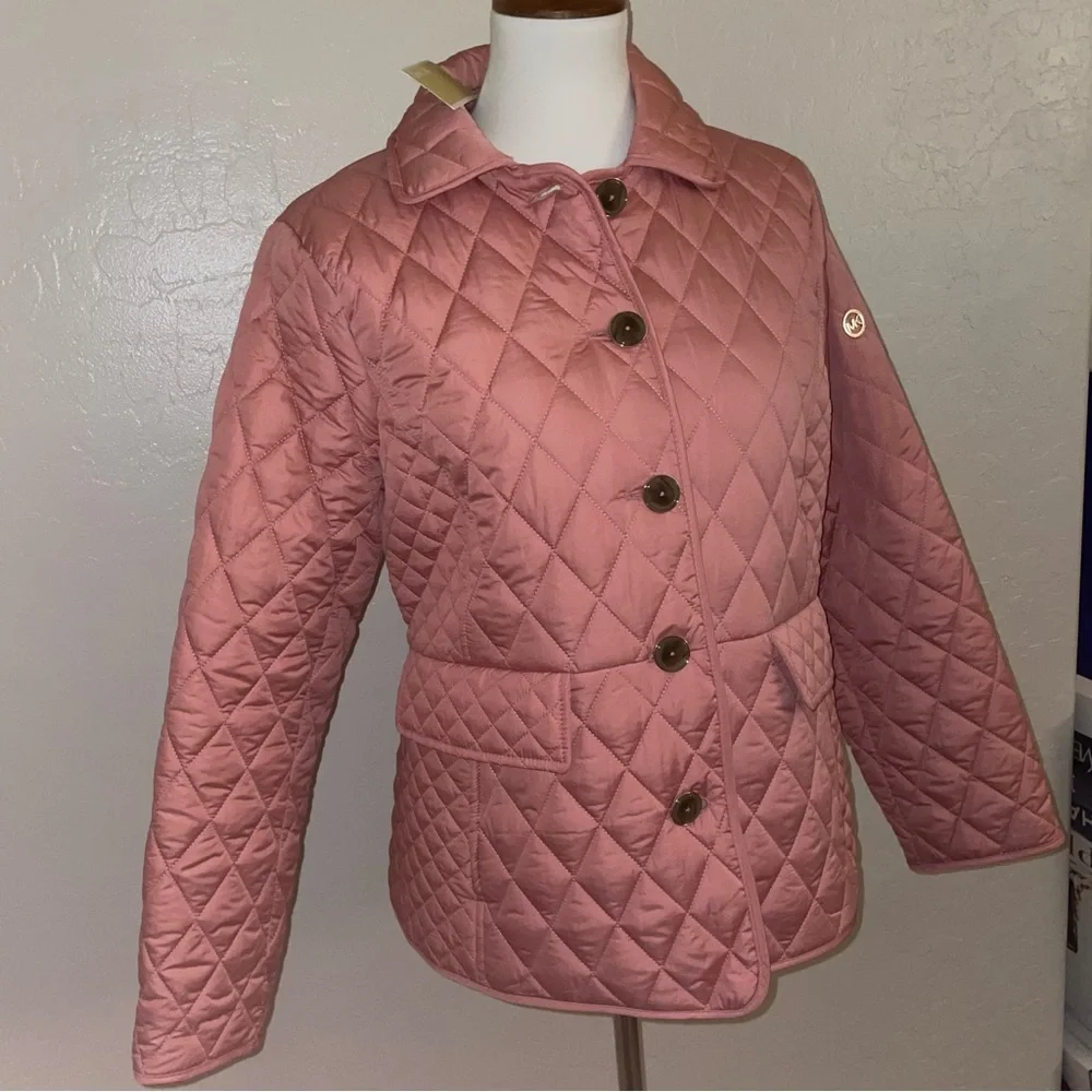 🎉HP🎉New! Michael Kors Diamond Quilted Button Up Jacket Dusty Rose Size Large🎀 - Picture 7 of 15